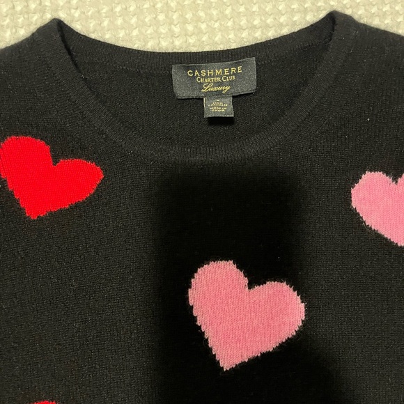 Charter Club Black Sweater with Red and Pink Hearts - Picture 3 of 3